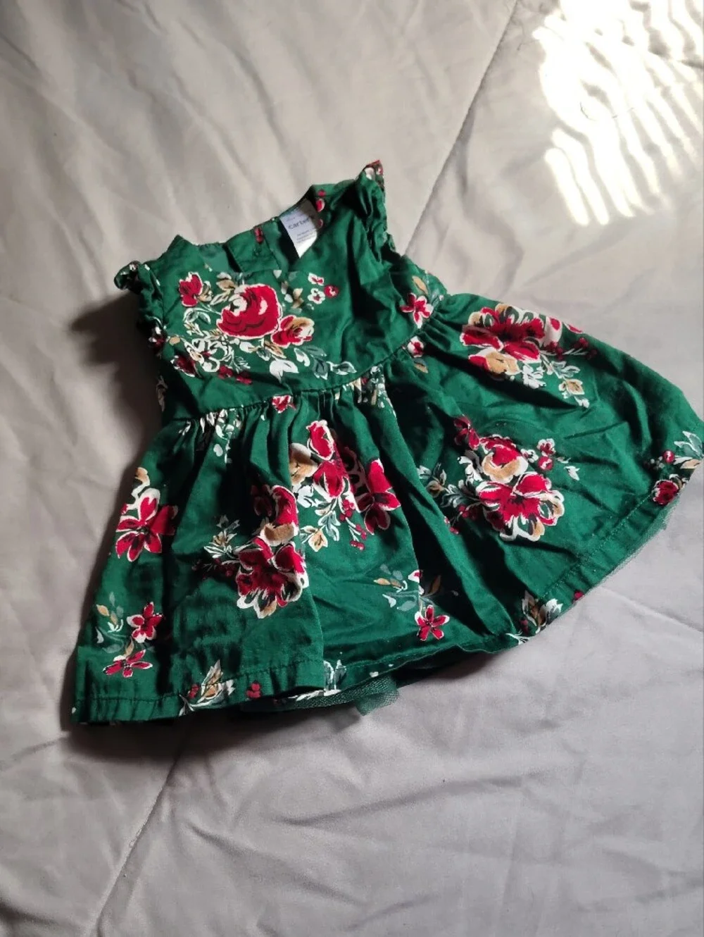 Carter's Green Floral Dress with Red and Cream Flowers